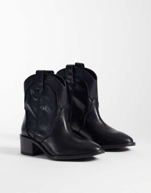 Mango Teen 100% leather short western boot in black, 3 of 4