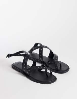 Mango Studded Leather Sandals In Black