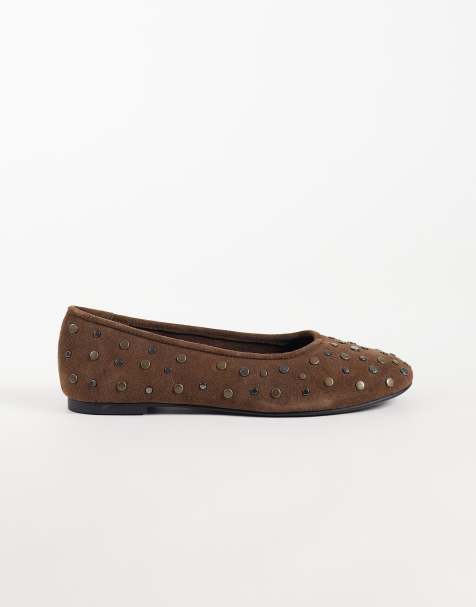 Mango Teen 100% leather studded ballet flat in brown - view 1