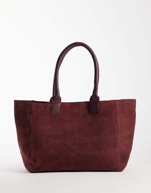Mango Teen 100% leather suede tote bag in burgundy, 4 of 4