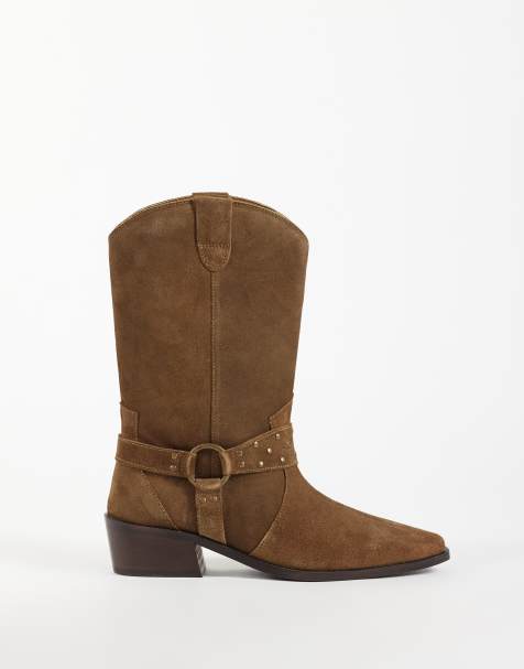 Mango Teen 100% leather western boot in sand - view 1