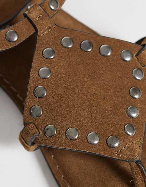 Mango Teen 100% suede leather studded flat sandal in brown, 4 of 4