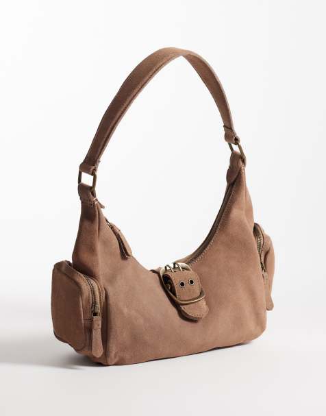 Mango Teen 100% suede slouch handbag with buckle in light brown - view 1