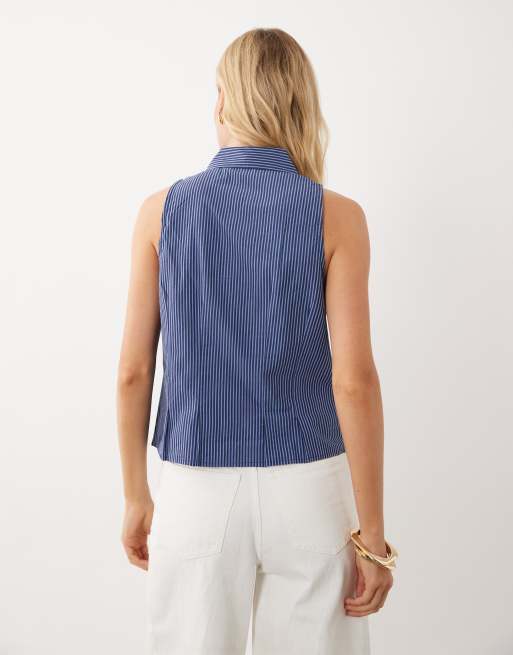 Mango Teen ärmelloses Hemd mit blauen Streifen, 4 von 4