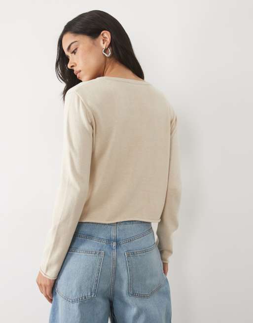Mango Teen asymmetric button detail cardigan in sand, 4 of 4