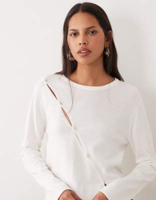 Mango Teen Asymmetric Button Detailing Cardigan In White