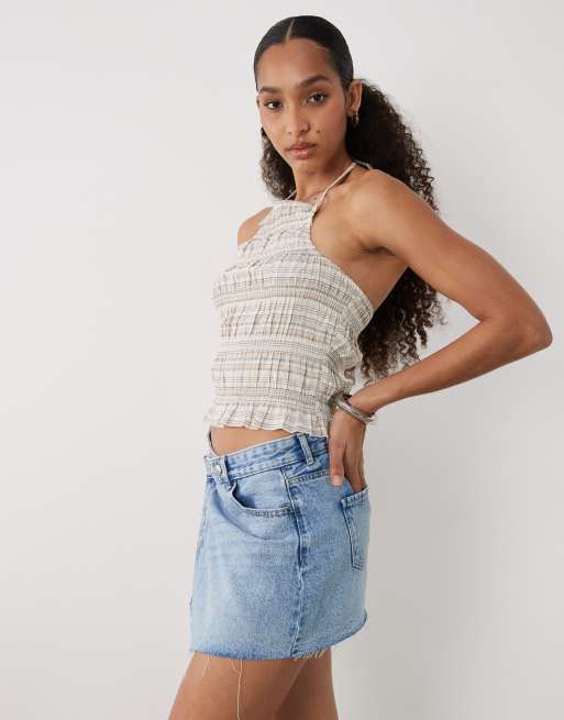 Mango - Teen - Asymmetrische denim mini skort van 100% katoen in blauw, 3 van 5