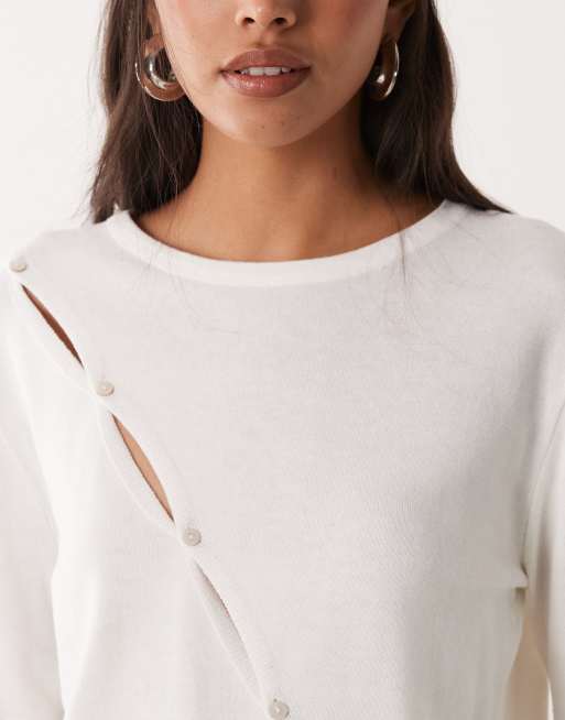 Mango Teen asymmetrische Strickjacke mit Knopfdetail in Weiß, 3 von 4