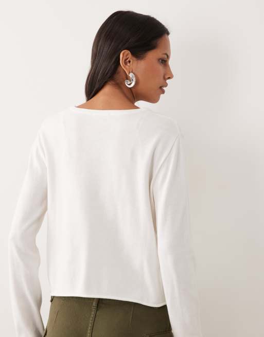 Mango Teen asymmetrische Strickjacke mit Knopfdetail in Weiß, 4 von 4