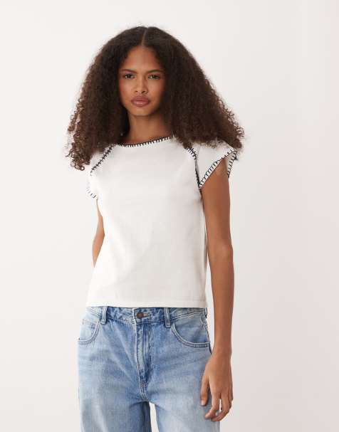 Mango Teen baby tee with contrast stitch in white