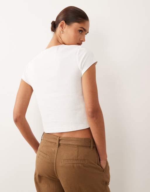 Mango Teen baby tee with contrast trim in white, 3 of 4