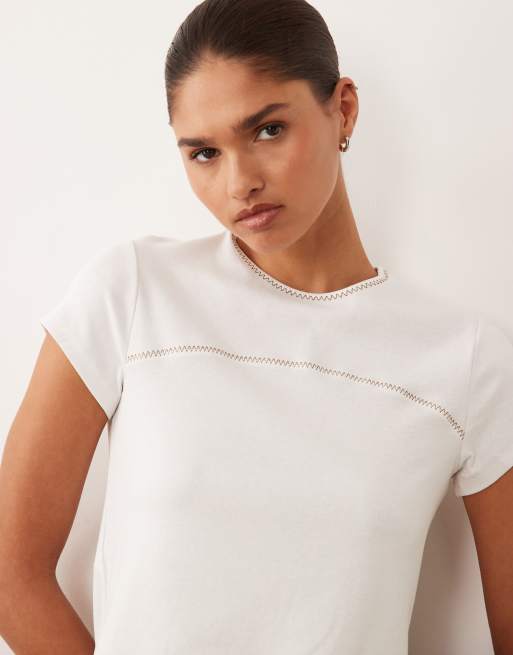 Mango Teen baby tee with contrast trim in white, 4 of 4