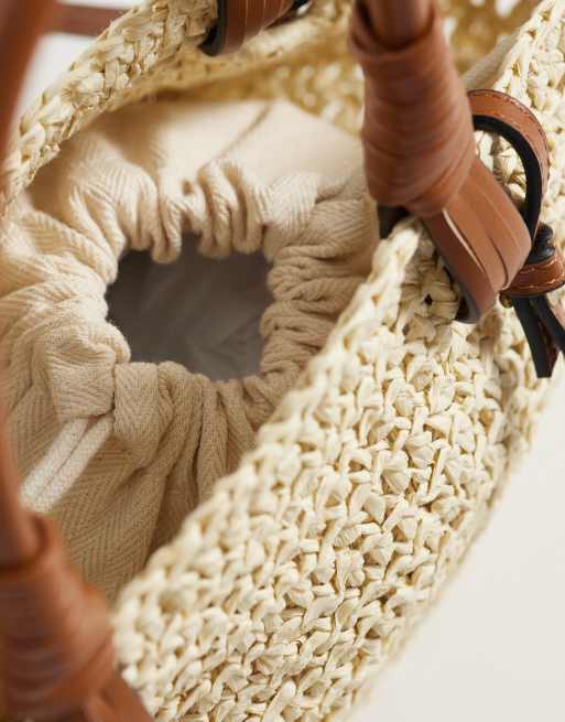 Mango – Teen – Beige axelremsväska i raffia, 3 av 4