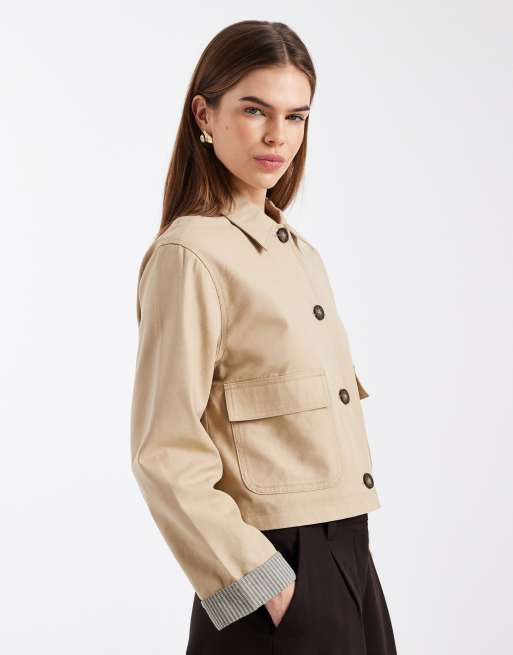 Mango – Teen – Beige, kort trenchcoat i bomullsrikt tyg med kontrasterande ärmar, 2 av 4