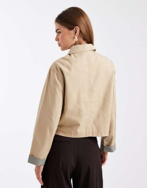 Mango – Teen – Beige, kort trenchcoat i bomullsrikt tyg med kontrasterande ärmar, 4 av 4