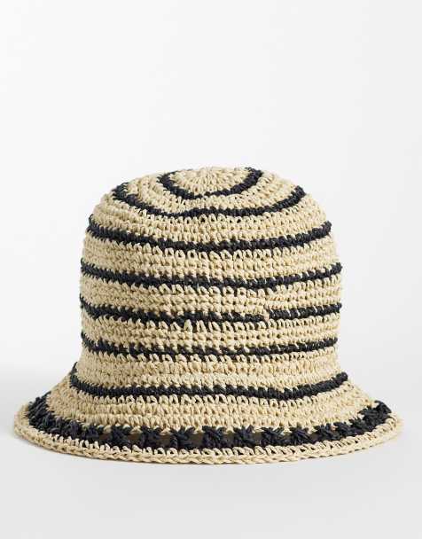 Mango – Teen – Beige- och svartrandig solhatt i raffia - view 1