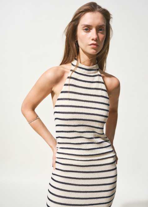 Mango Teen – Beżowy dzianinowy top z dekoltem typu halter, część zestawu - view 1