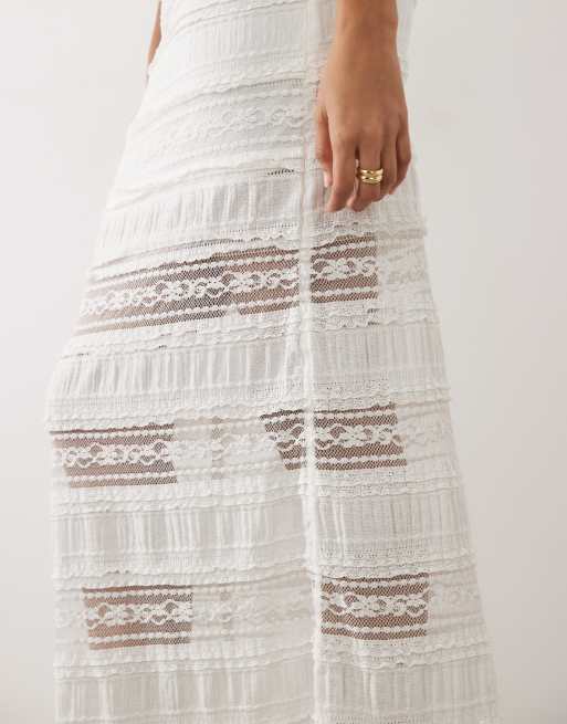 Mango Teen – Biała, koronkowa spódnica maxi, 4 z 5
