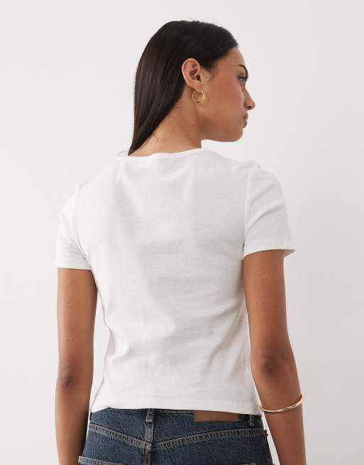 Mango – Teen – Biały krótki i obcisły T-shirt ze sznurowaniem, 4 z 4