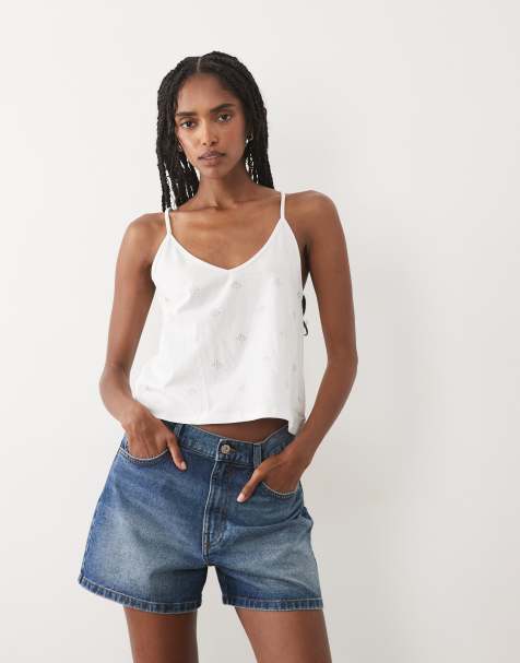 Mango Teen – Biały, zdobiony top z dekoltem halter, 100% bawełny - view 1
