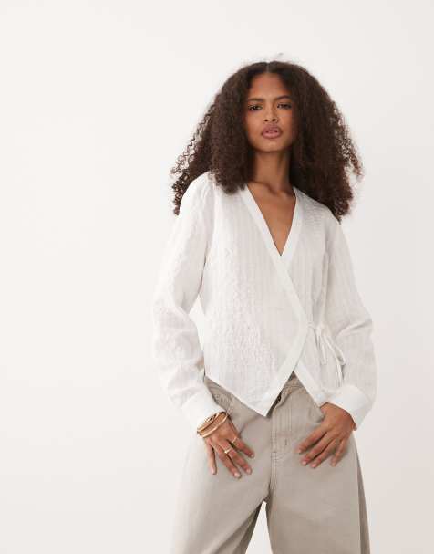 Mango - Teen - Blouse met gestrikte taille en lange mouwen in wit - view 1