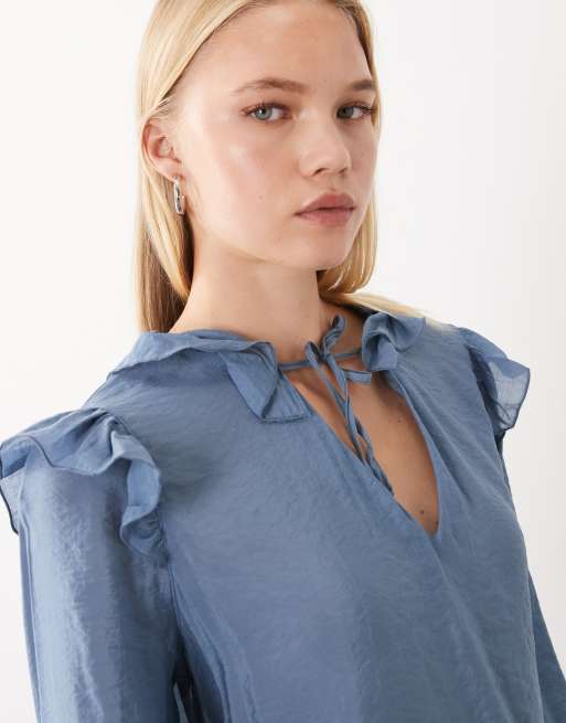Mango Teen blusa con volant in blu, 2 di 4