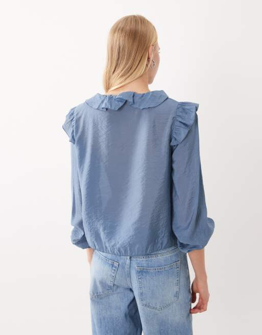 Mango Teen blusa con volant in blu, 3 di 4