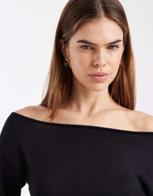 Mango Teen boat neck knitted jumper in charcoal, 3 of 4