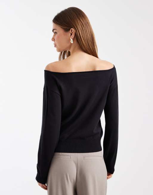 Mango Teen boat neck knitted jumper in charcoal, 4 of 4