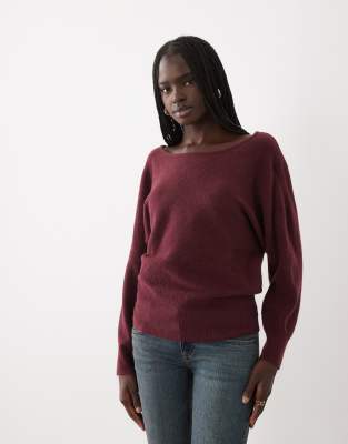Mango Teen Boat Neck Knitted Top In Brown