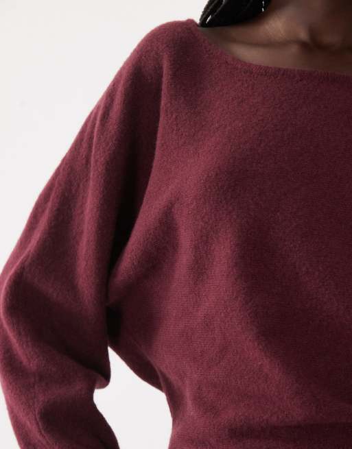Mango Teen boat neck knitted top in burgundy, 2 of 4