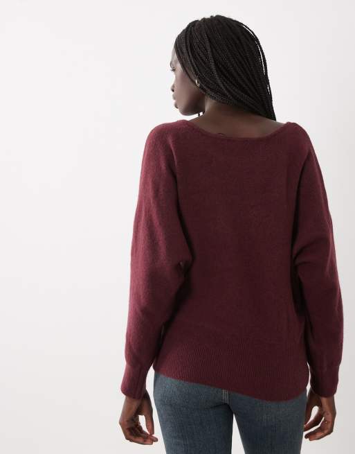 Mango Teen boat neck knitted top in burgundy, 4 of 4