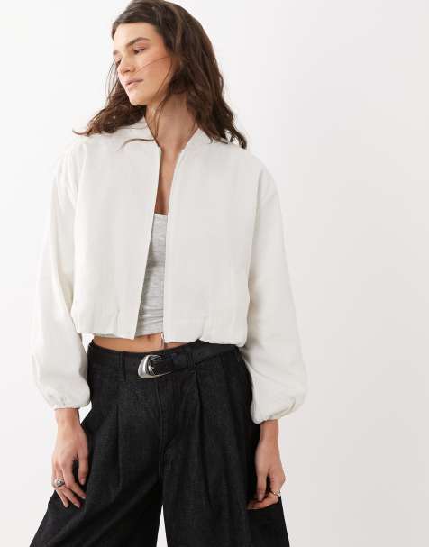 Mango - Teen - Bomberjack van linnenmix in wit - view 1