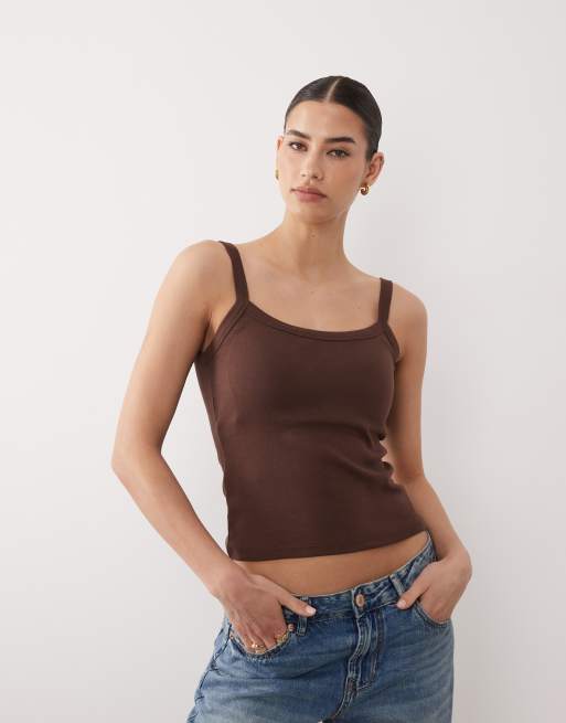 Mango Teen – Brązowy top na ramiączkach z wbudowanym biustonoszem, 2 z 4