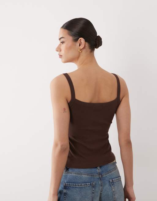 Mango Teen – Brązowy top na ramiączkach z wbudowanym biustonoszem, 4 z 4