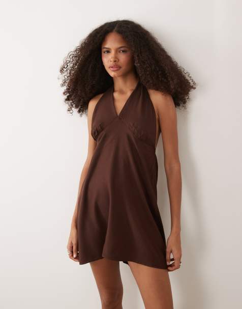 Mango – Teen – Brun miniklänning med halterneck - view 1