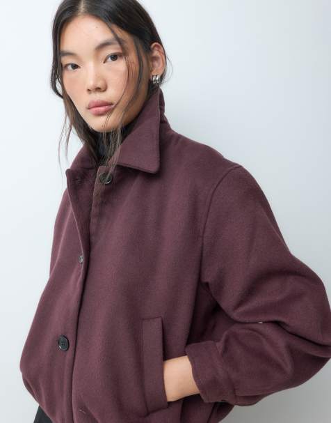 Mango Teen bubble hem button up short jacket in burgundy - view 1