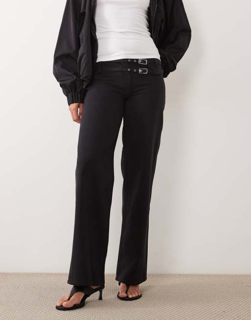 Mango Teen buckle detail straight jean in dark gray, 3 of 5