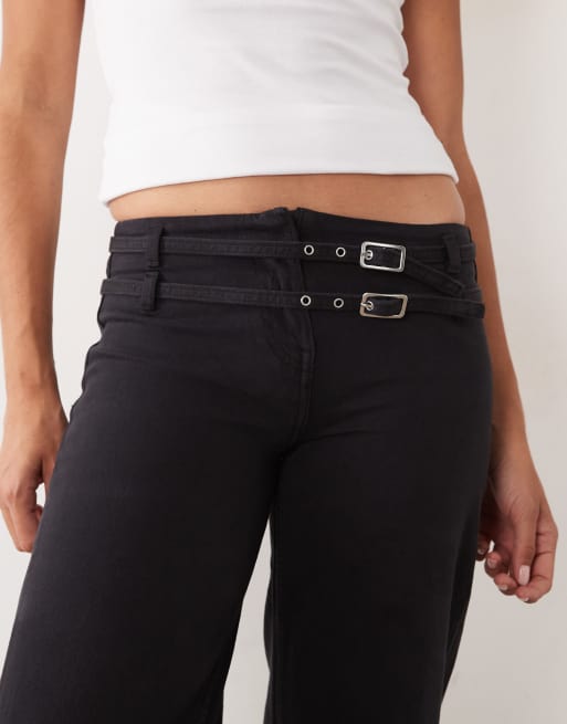 Mango Teen buckle detail straight jean in dark gray, 5 of 5