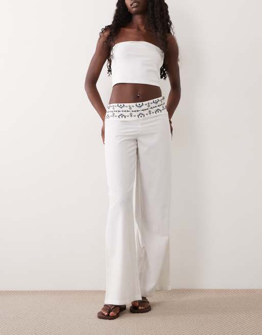 Mango Teen bukser i bomuldsblanding med lige ben i hvid, 2 af 5