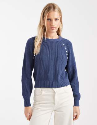 Mango Teen Button Detail Knit Sweater In Blue