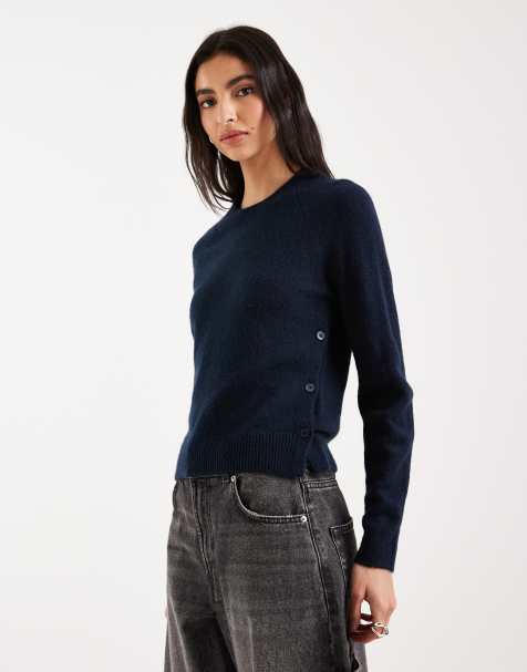 Mango Teen button side knitted jumper in navy - view 1