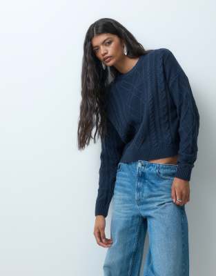 Mango Teen Cable Knit Sweater In Blue