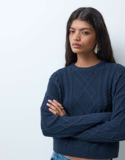 Mango Teen cable knit sweater in navy, 5 of 5