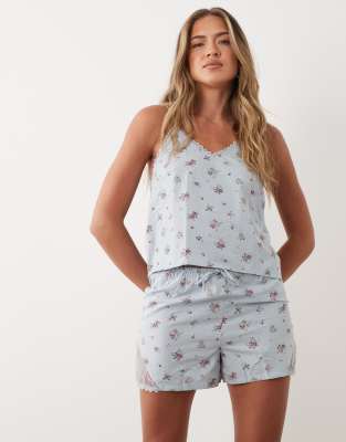 Mango Teen cami and short pyjama set in blue floral