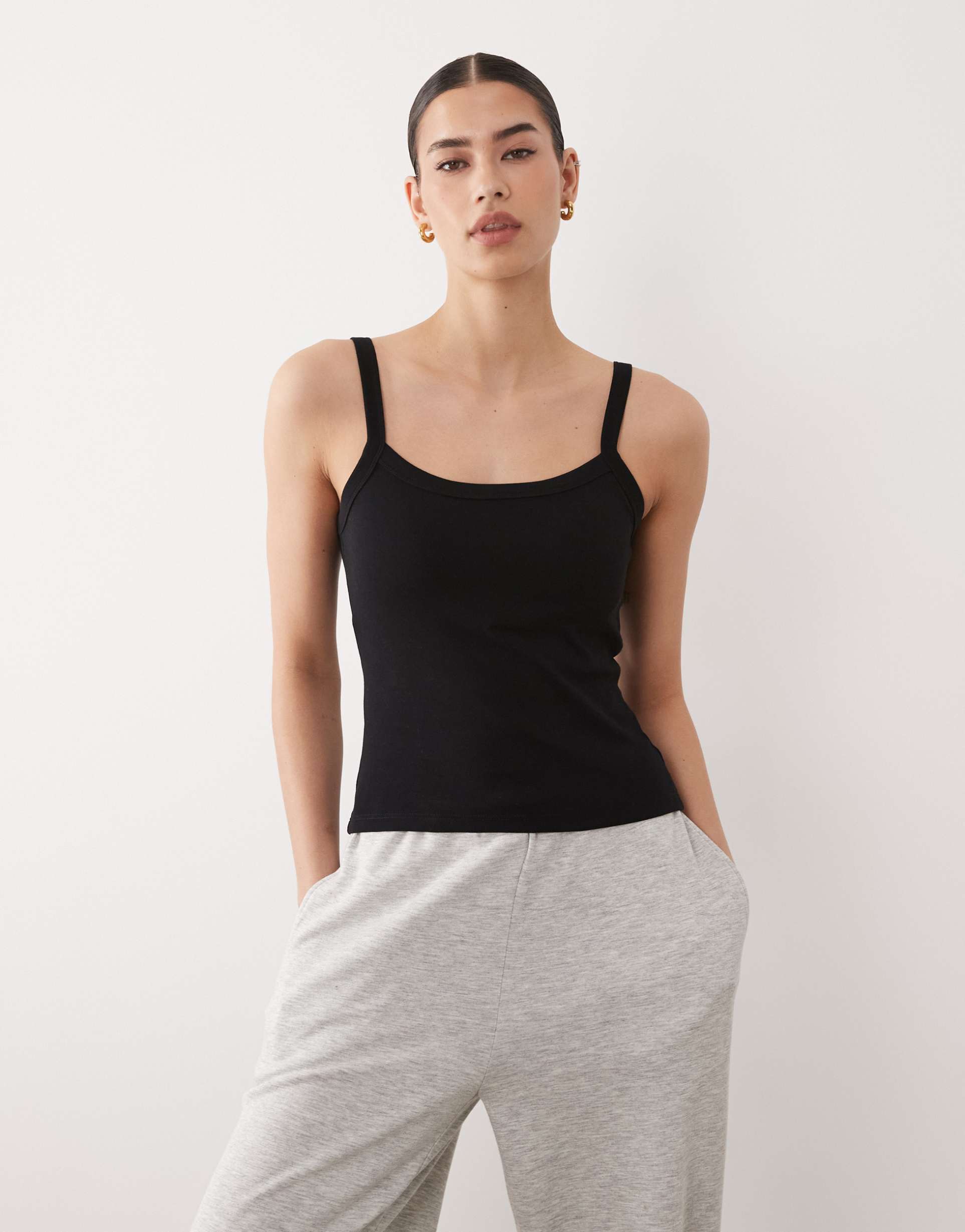 mango teen cami top with built in bra in black