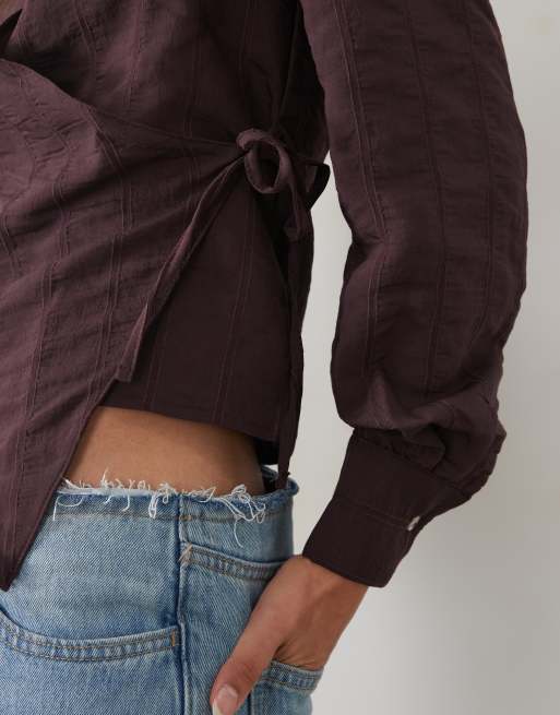 Mango Teen camicia con allacciatura in vita color prugna, 3 di 4