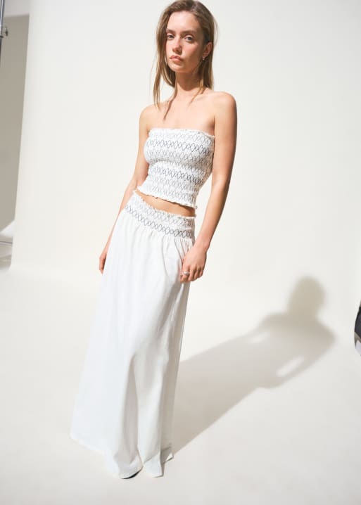 Mango - Teen - Canottiera arricciata con spalline sottili e gonna colore neutro con ricami