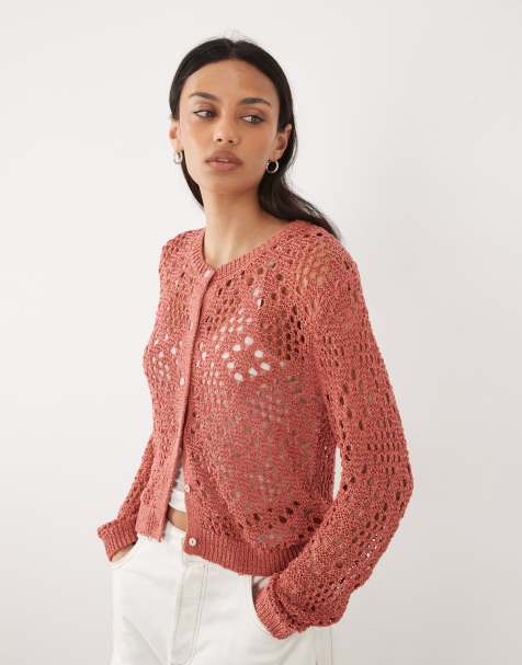 Mango Teen - Cardigan all'uncinetto rosa - view 1