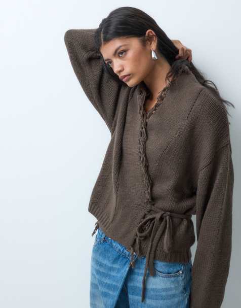 Mango Teen cardigan in maglia con frange marrone - view 1